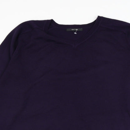 George Mens Purple V-Neck Acrylic Pullover Jumper Size L