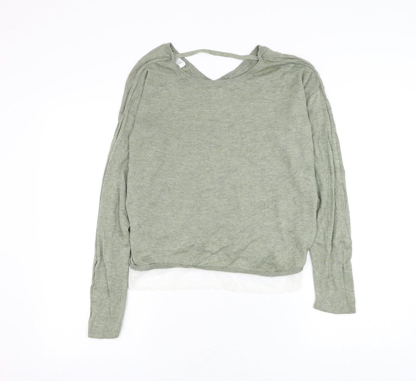 H&M Girls Grey Round Neck Cotton Pullover Jumper Size 13-14 Years Pullover