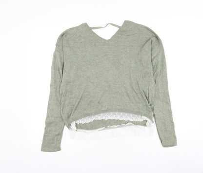 H&M Girls Grey Round Neck Cotton Pullover Jumper Size 13-14 Years Pullover