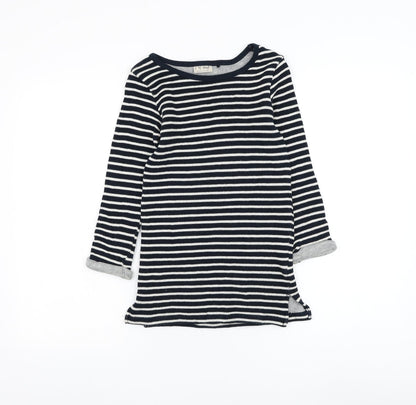 NEXT Girls Blue Striped Cotton Jumper Dress Size 7 Years Round Neck Pullover