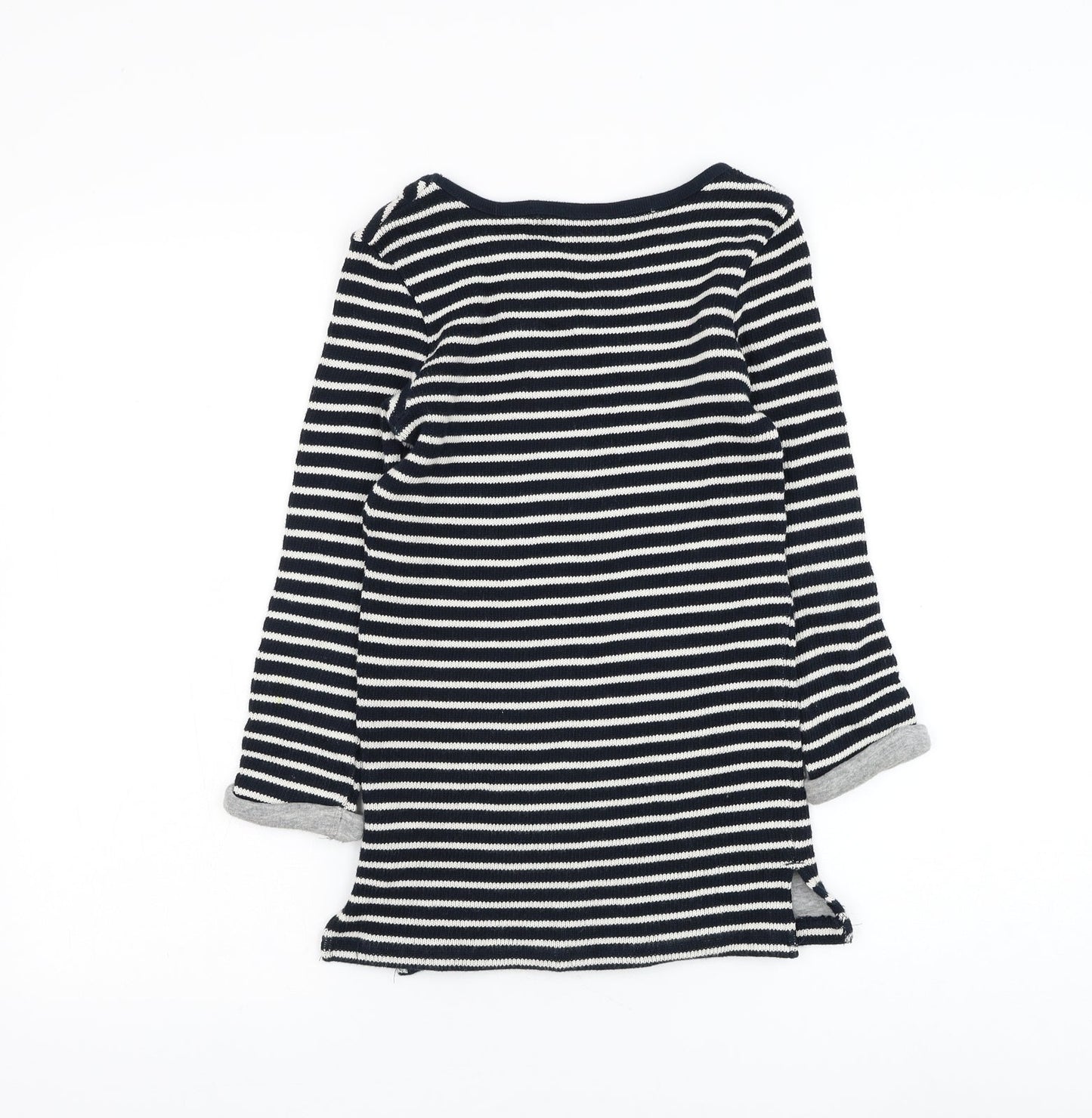 NEXT Girls Blue Striped Cotton Jumper Dress Size 7 Years Round Neck Pullover