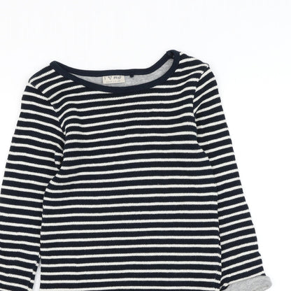 NEXT Girls Blue Striped Cotton Jumper Dress Size 7 Years Round Neck Pullover