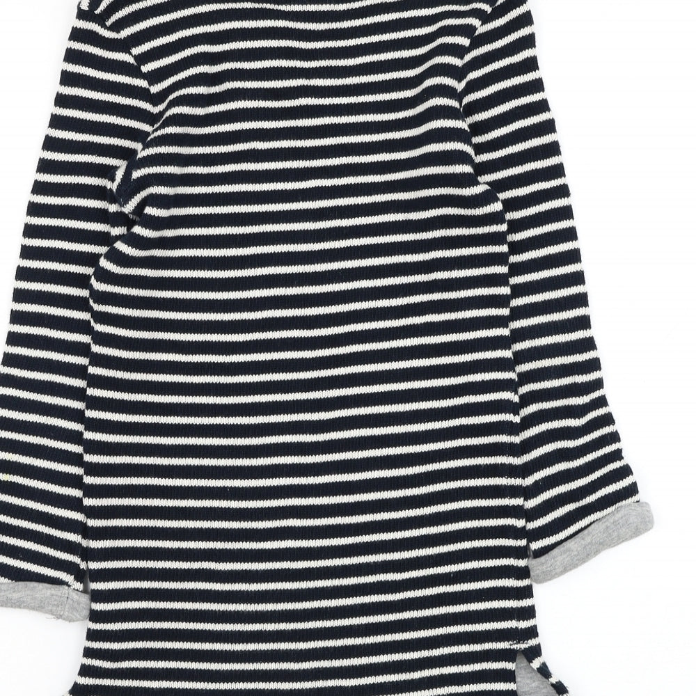 NEXT Girls Blue Striped Cotton Jumper Dress Size 7 Years Round Neck Pullover