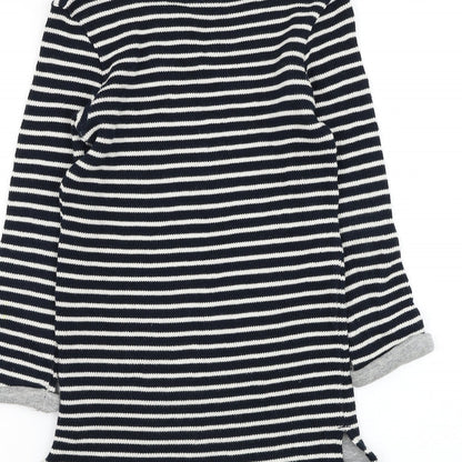 NEXT Girls Blue Striped Cotton Jumper Dress Size 7 Years Round Neck Pullover