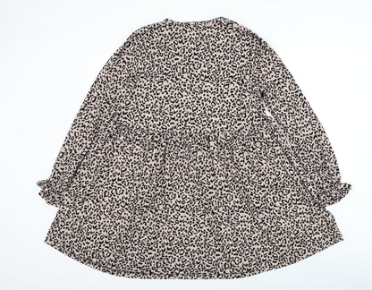 New Look Womens Beige Animal Print Polyester Trapeze & Swing Size 12 Round Neck Pullover
