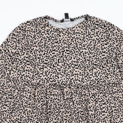 New Look Womens Beige Animal Print Polyester Trapeze & Swing Size 12 Round Neck Pullover