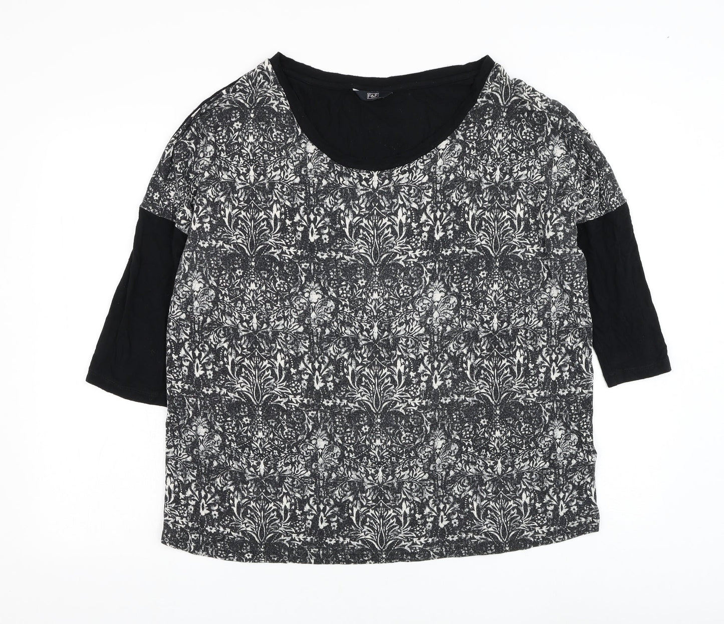 F&F Womens Black Round Neck Floral Viscose Pullover Jumper Size 16