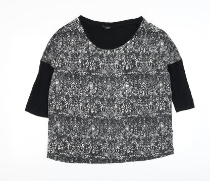 F&F Womens Black Round Neck Floral Viscose Pullover Jumper Size 16