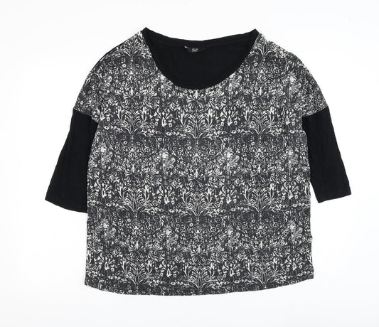 F&F Womens Black Round Neck Floral Viscose Pullover Jumper Size 16