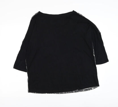 F&F Womens Black Round Neck Floral Viscose Pullover Jumper Size 16