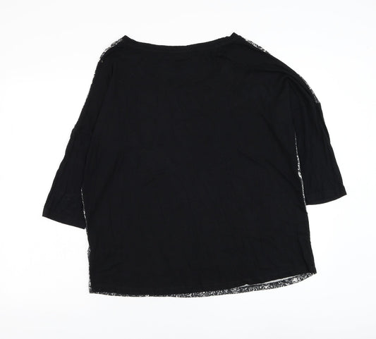 F&F Womens Black Round Neck Floral Viscose Pullover Jumper Size 16