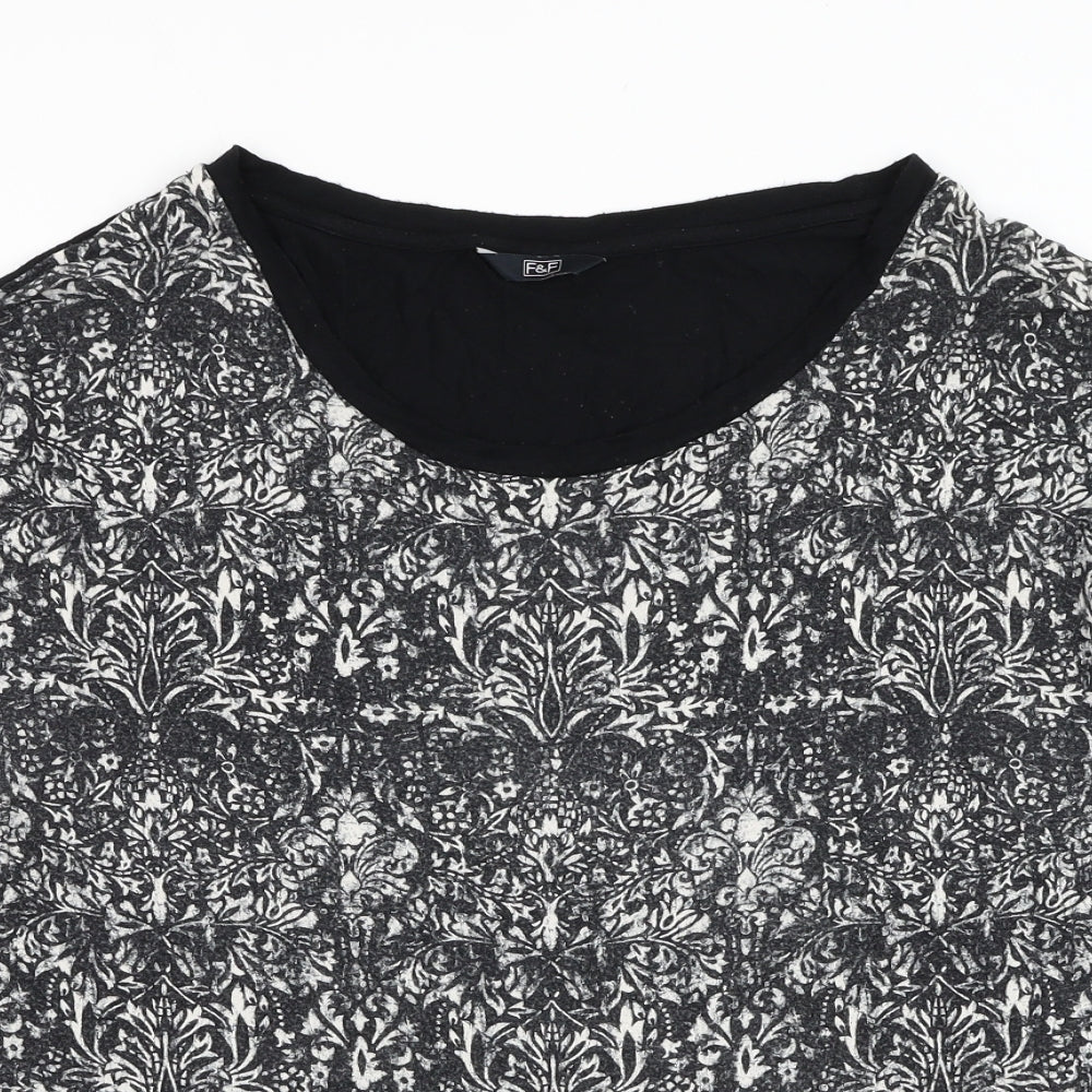 F&F Womens Black Round Neck Floral Viscose Pullover Jumper Size 16