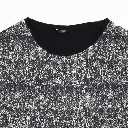 F&F Womens Black Round Neck Floral Viscose Pullover Jumper Size 16