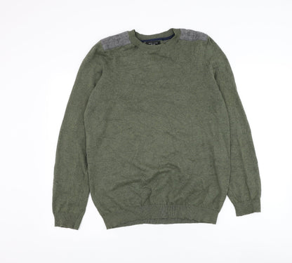 New Look Mens Green Round Neck Cotton Pullover Jumper Size M