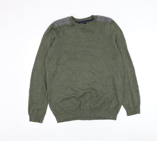 New Look Mens Green Round Neck Cotton Pullover Jumper Size M