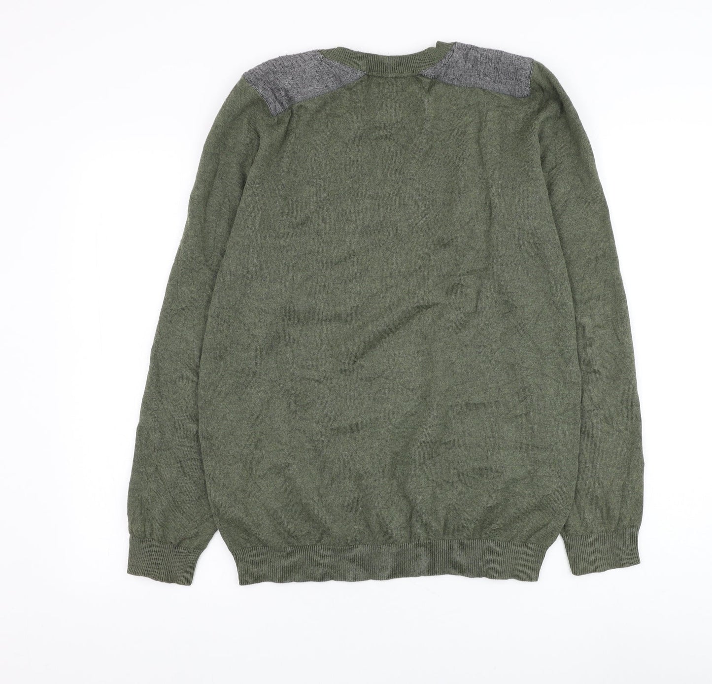 New Look Mens Green Round Neck Cotton Pullover Jumper Size M