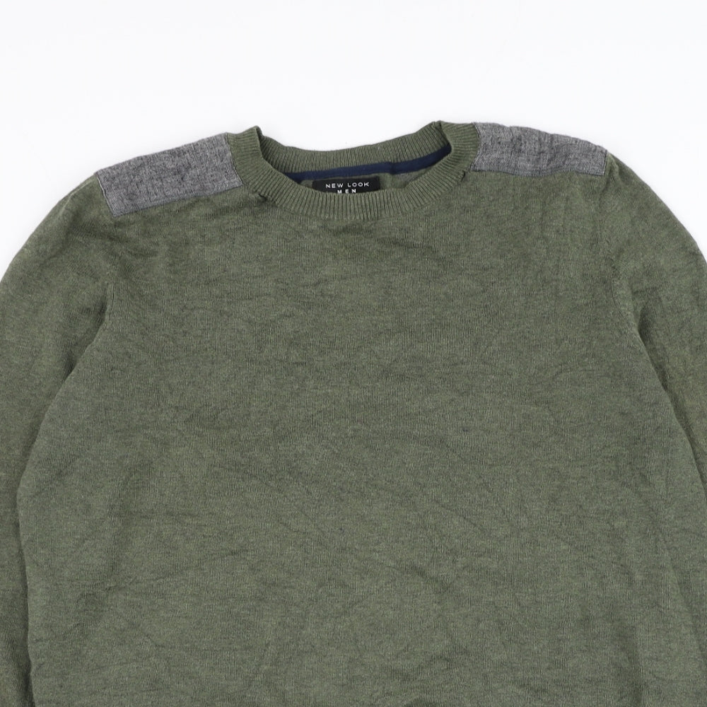 New Look Mens Green Round Neck Cotton Pullover Jumper Size M