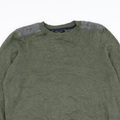 New Look Mens Green Round Neck Cotton Pullover Jumper Size M