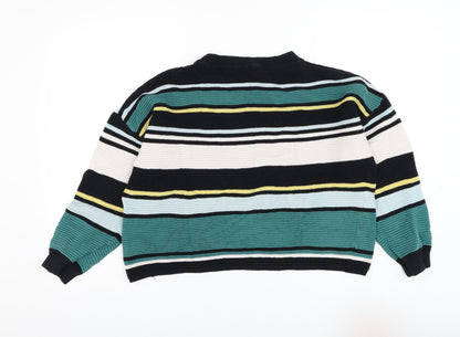 H&M Womens Black Round Neck Striped Cotton Pullover Jumper Size S