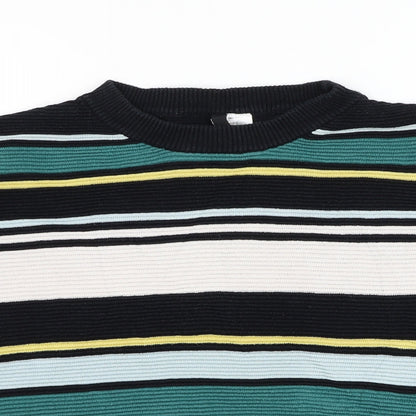 H&M Womens Black Round Neck Striped Cotton Pullover Jumper Size S