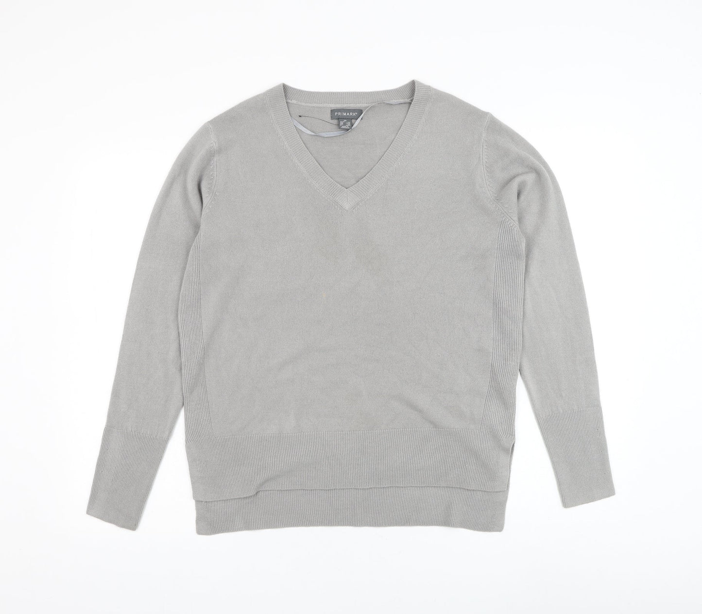 Primark Womens Grey V-Neck Acrylic Pullover Jumper Size 6
