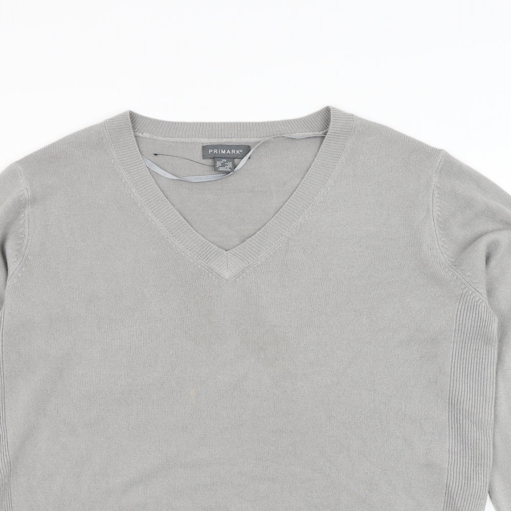 Primark Womens Grey V-Neck Acrylic Pullover Jumper Size 6