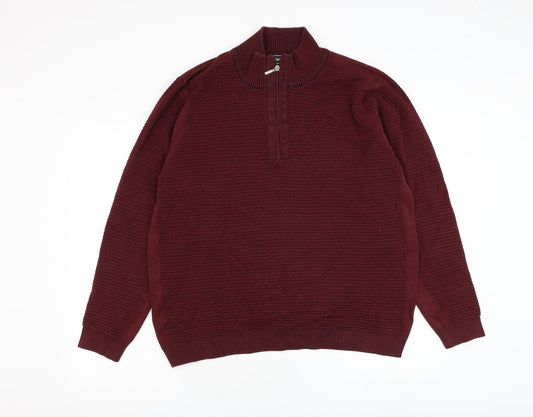 Avenue Mens Red Mock Neck Cotton Pullover Jumper Size L