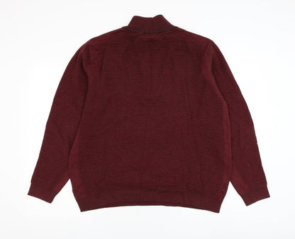 Avenue Mens Red Mock Neck Cotton Pullover Jumper Size L