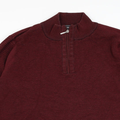 Avenue Mens Red Mock Neck Cotton Pullover Jumper Size L