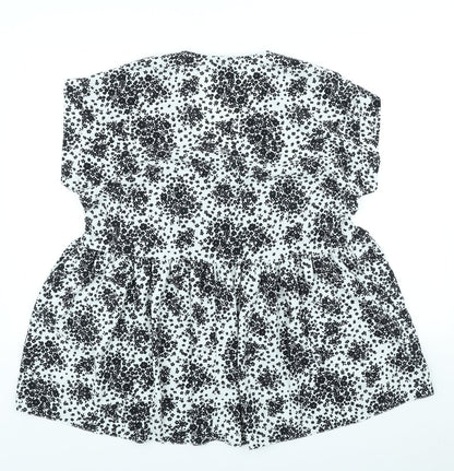 New Look Womens White Floral Polyester A-Line Size 12 V-Neck