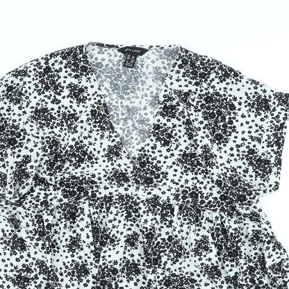 New Look Womens White Floral Polyester A-Line Size 12 V-Neck