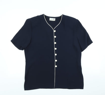 First Avenue Womens Blue Scoop Neck Polyester Cardigan Jumper Size 14