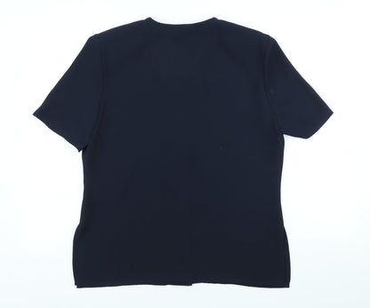 First Avenue Womens Blue Scoop Neck Polyester Cardigan Jumper Size 14