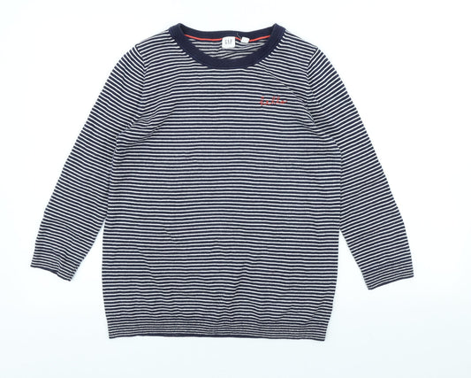 Gap Womens Blue Scoop Neck Striped Acrylic Pullover Jumper Size XS