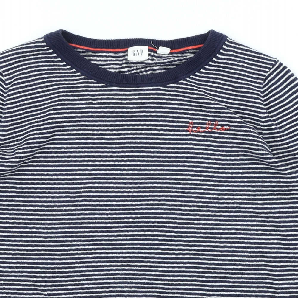 Gap Womens Blue Scoop Neck Striped Acrylic Pullover Jumper Size XS