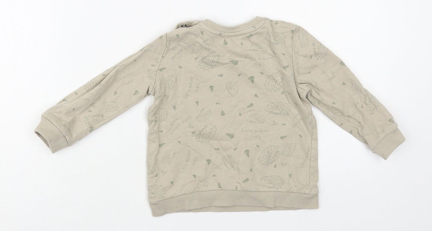 So Cute Baby Beige Geometric Cotton Pullover Jumper Size 12-18 Months Snap - Hedgehog Pattern