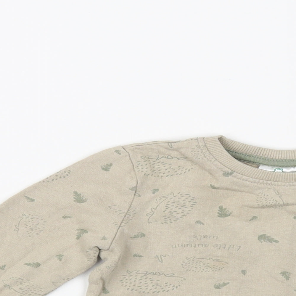 So Cute Baby Beige Geometric Cotton Pullover Jumper Size 12-18 Months Snap - Hedgehog Pattern