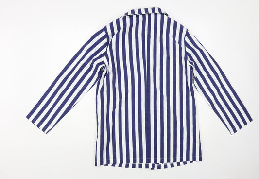 SheIn Womens Blue Striped Jacket Blazer Size M