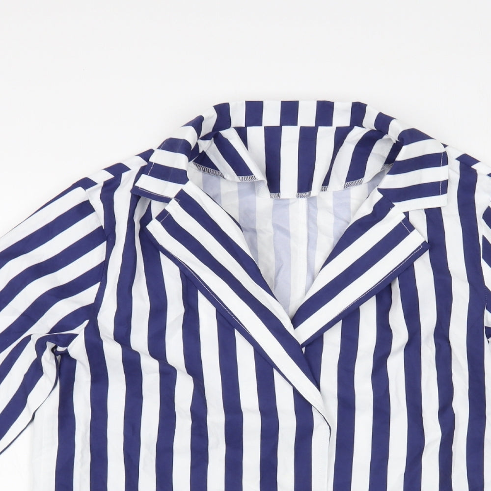 SheIn Womens Blue Striped Jacket Blazer Size M