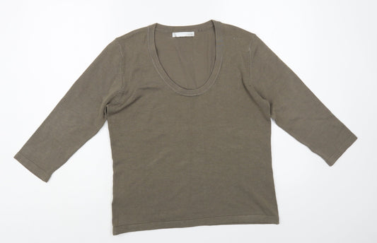 AMARANTO Womens Brown Scoop Neck Acrylic Pullover Jumper Size 14