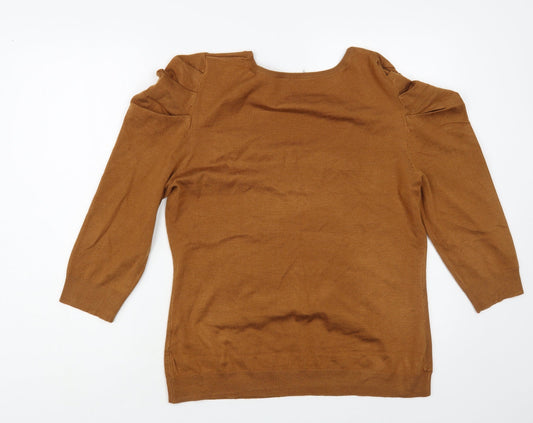 La Redoute Womens Brown Scoop Neck Acrylic Pullover Jumper Size L
