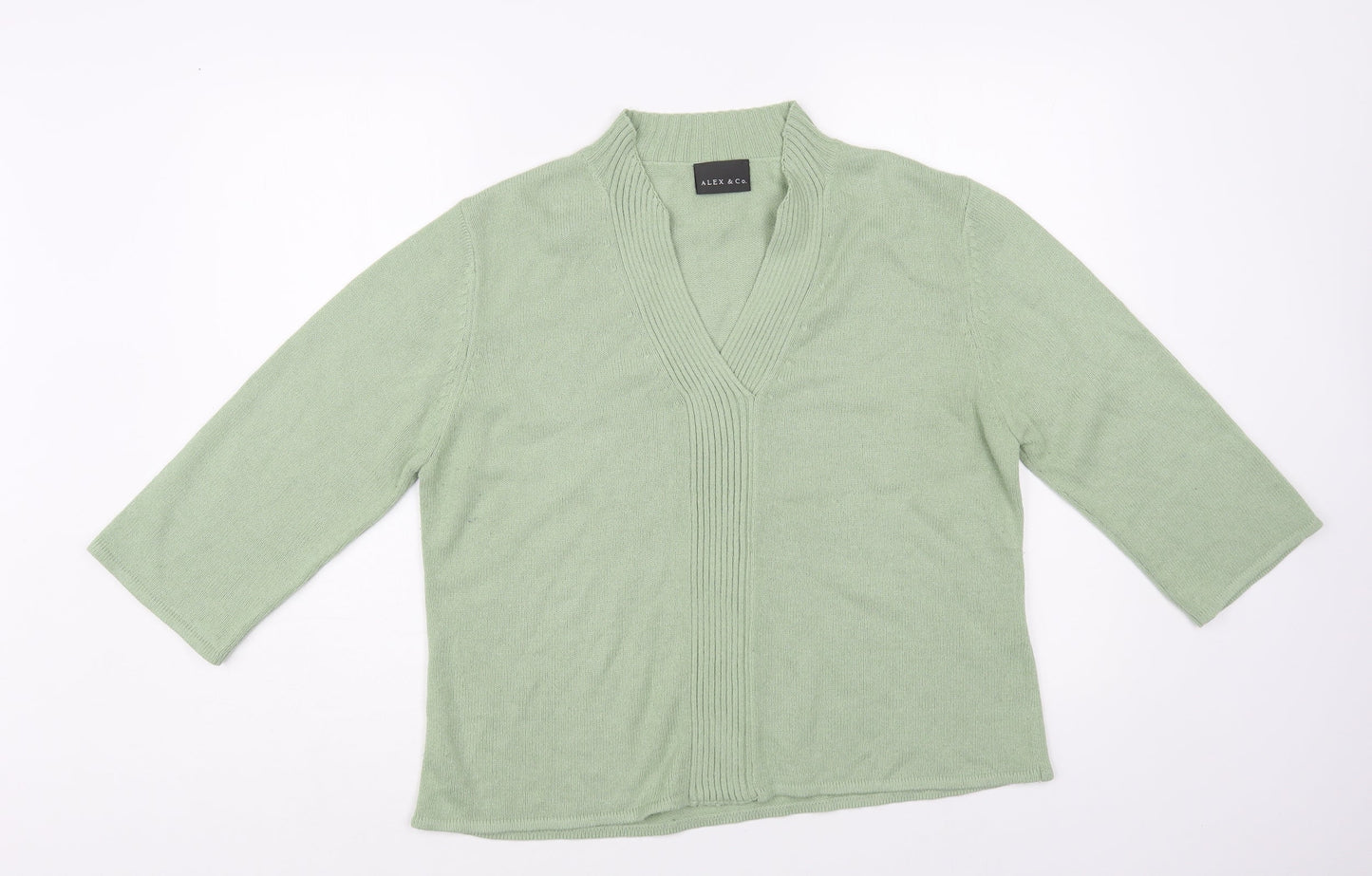 Alex & Co. Womens Green V-Neck Acrylic Pullover Jumper Size 16