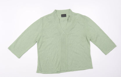 Alex & Co. Womens Green V-Neck Acrylic Pullover Jumper Size 16