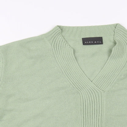 Alex & Co. Womens Green V-Neck Acrylic Pullover Jumper Size 16