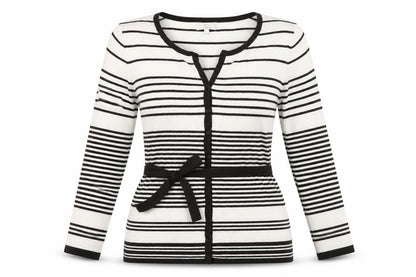 Country Casuals Womens White Round Neck Striped Viscose Cardigan Jumper Size S