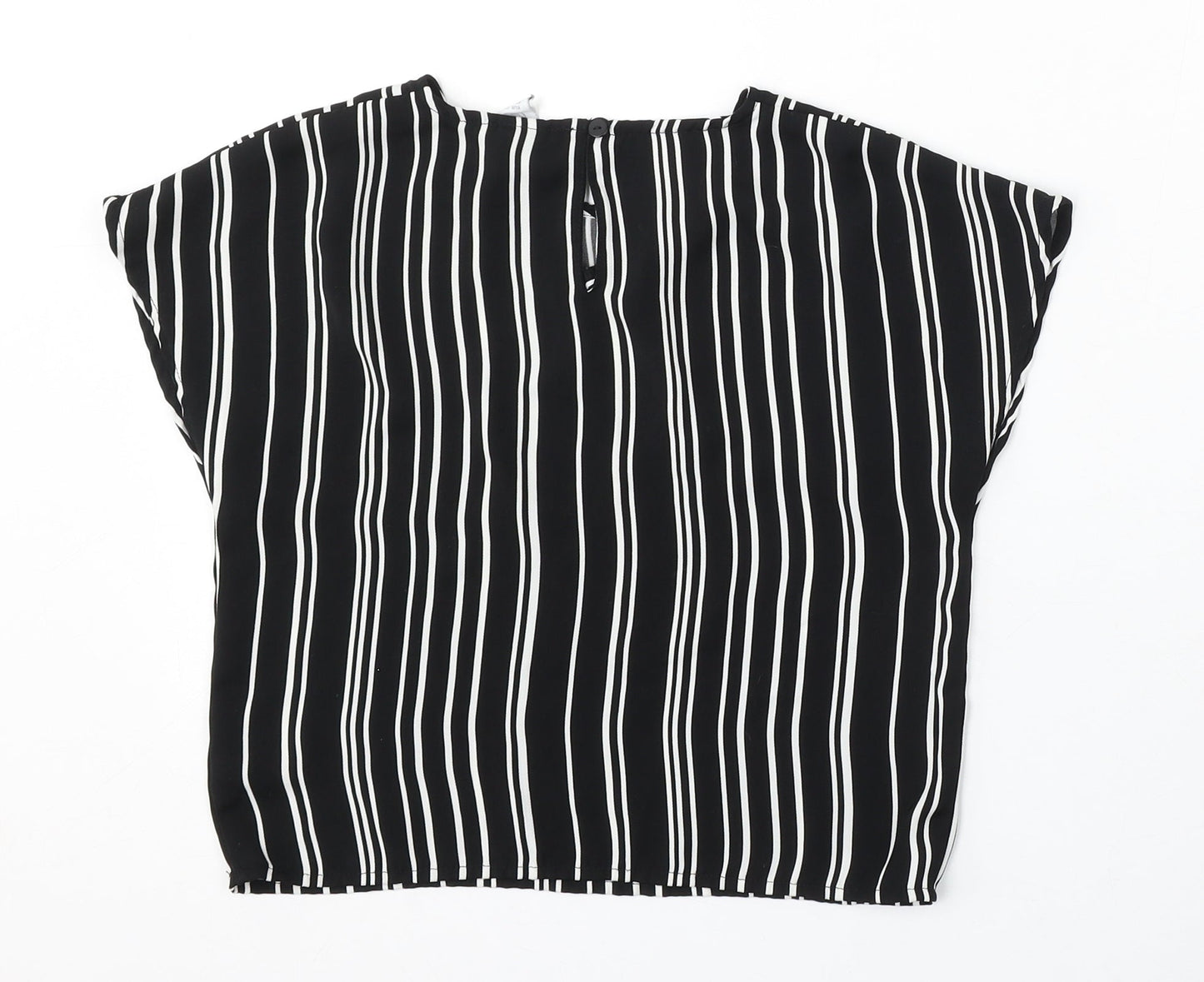 Lindex Girls Black Striped Polyester Basic Blouse Size 7-8 Years Round Neck Button