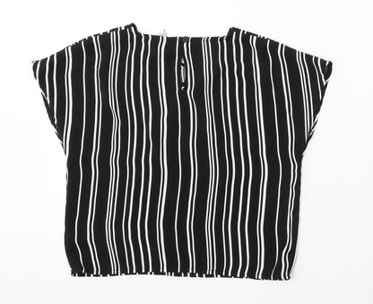 Lindex Girls Black Striped Polyester Basic Blouse Size 7-8 Years Round Neck Button