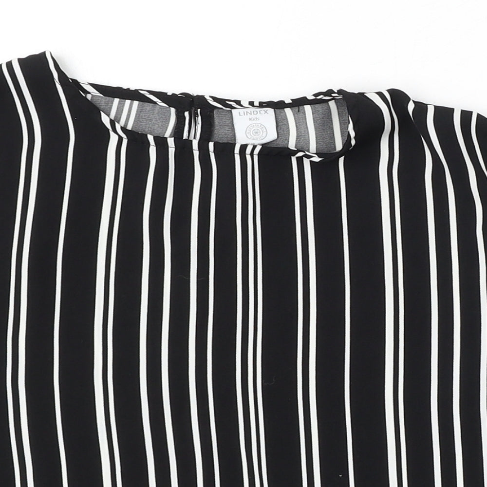 Lindex Girls Black Striped Polyester Basic Blouse Size 7-8 Years Round Neck Button