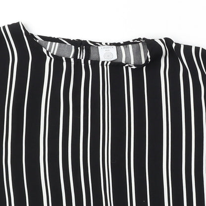Lindex Girls Black Striped Polyester Basic Blouse Size 7-8 Years Round Neck Button
