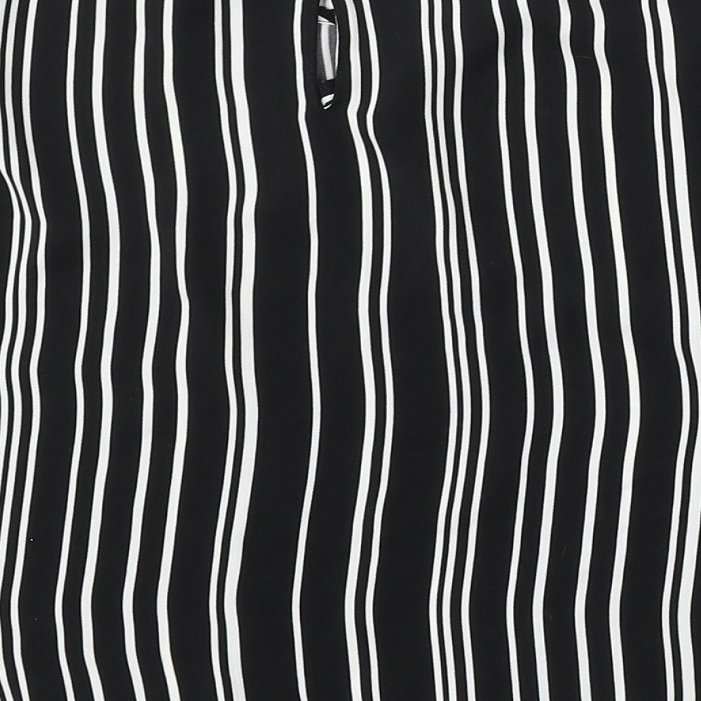 Lindex Girls Black Striped Polyester Basic Blouse Size 7-8 Years Round Neck Button